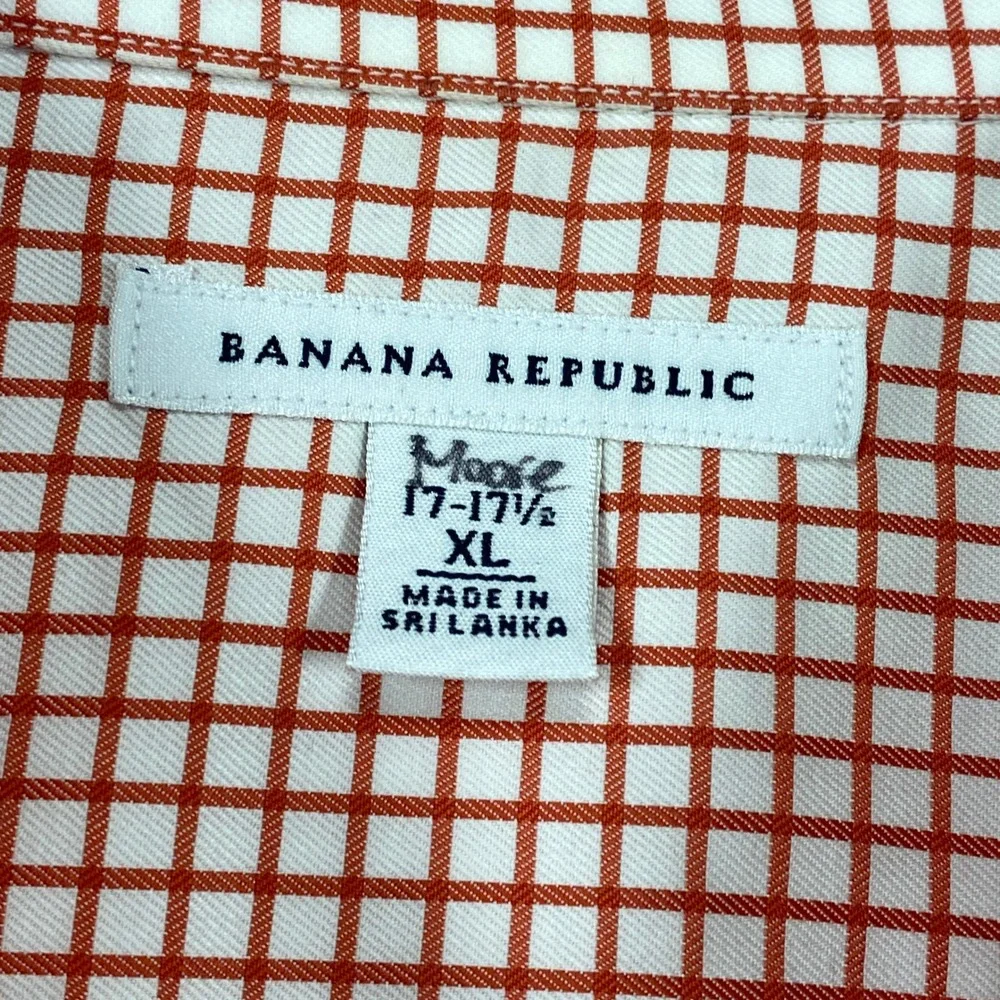 Banana Republic Shirt Men XL Classic Red White Windowpane Cotton Button Down Ivy